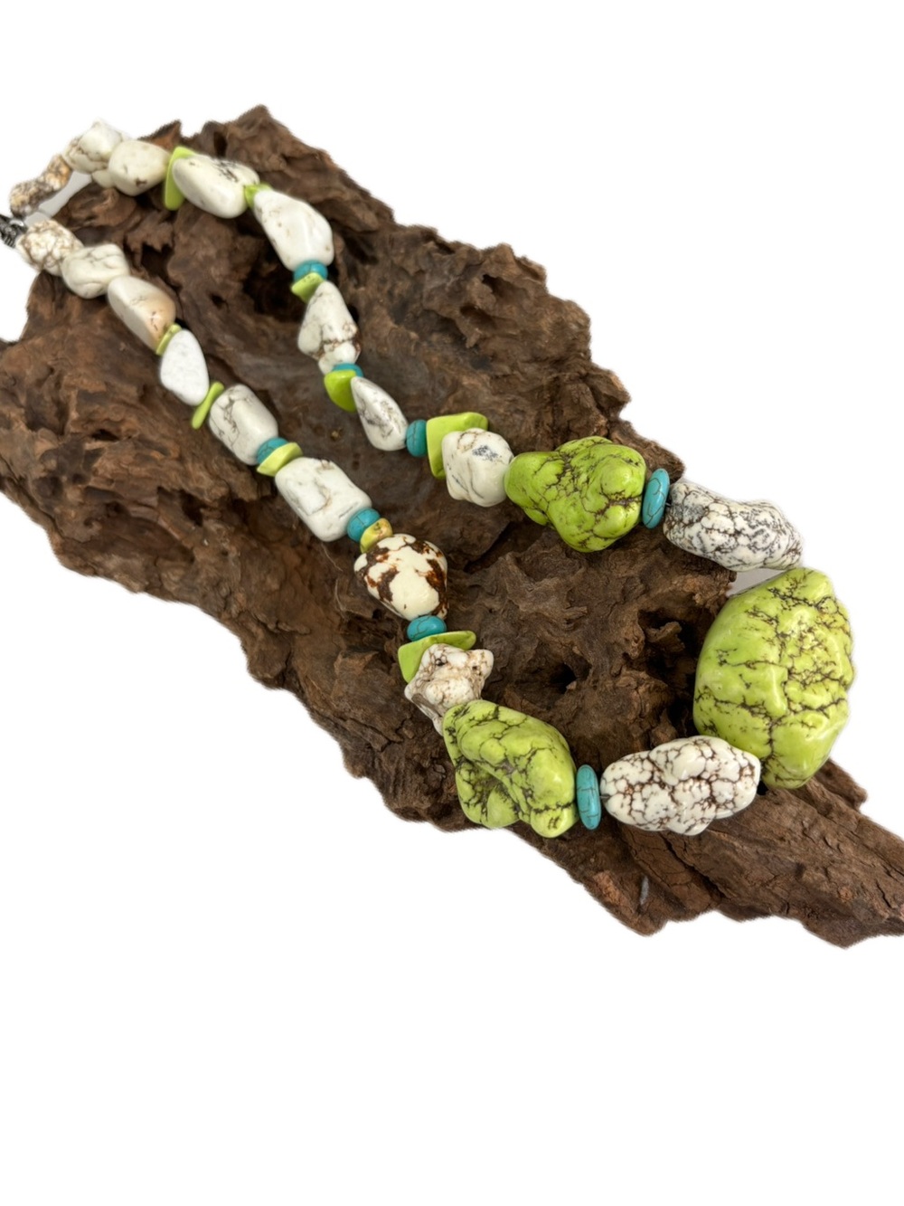 Chunky Southwestern Lime Green & White Howlite Raw Nugget Statement Necklace